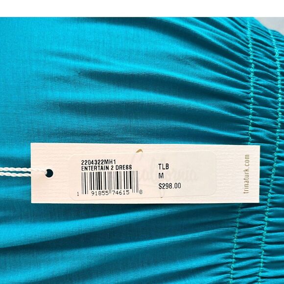 Trina Turk Entertain Women's Jersey Smocked Bodice Midi Dress Tile Blue Size Med - Picture 4 of 13